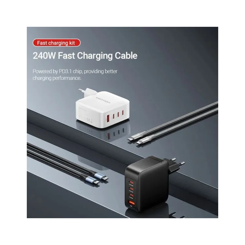 Зарядний пристрій Vention 4xUSB 140W (3xUSB-C+USB-A) PD3.1/QC3.0/GaN White (FEIW0-EU)