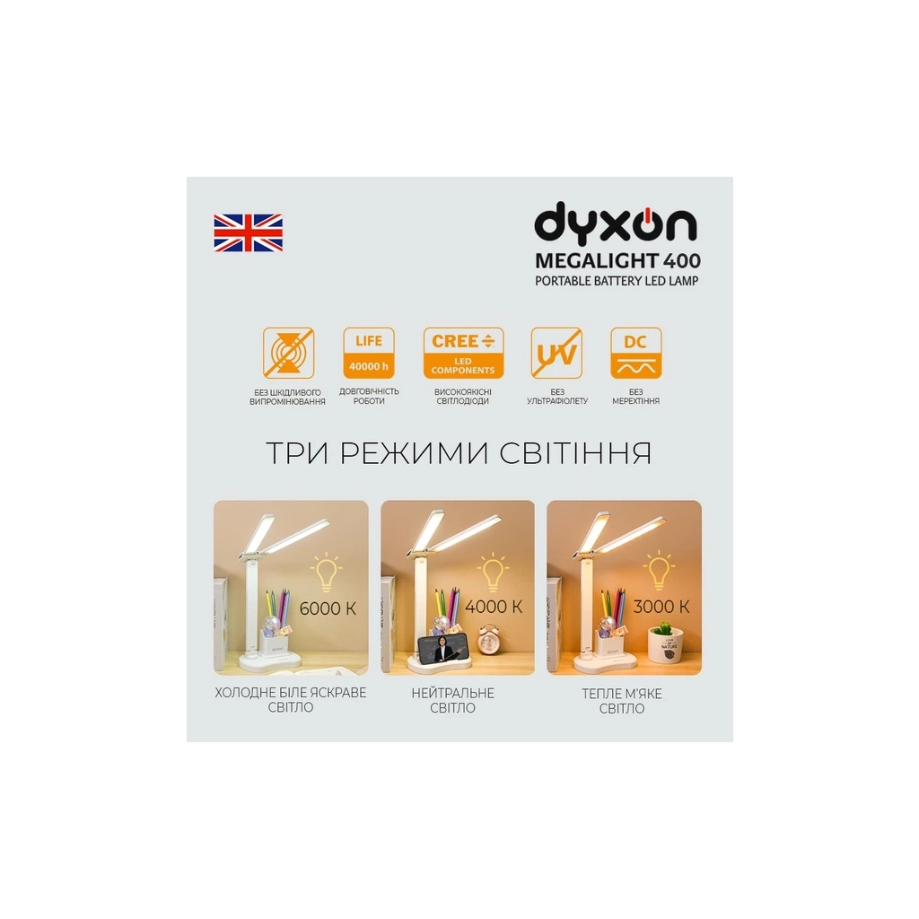 Настільна лампа DYXON MEGALIGHT 400 DOUBLE White (DXNLMGLGT400DW)