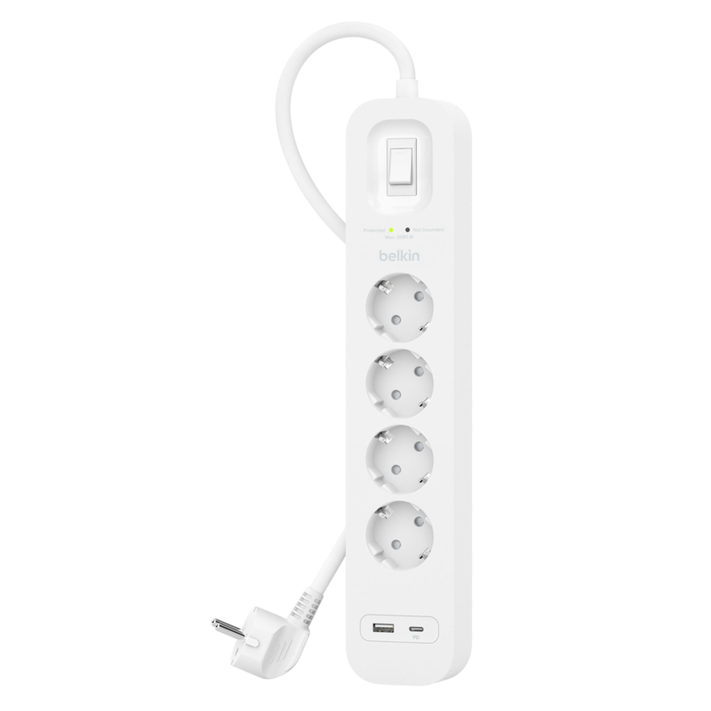 Мережевий фільтр живлення Belkin 4хТипF, 16А, USB-A/USB-C 18Вт, 2м (SRB001VF2M-V2) Мережевий фільтр живлення Belkin 4хТипF, 16А, USB-A/USB-C 18Вт, 2м (SRB001VF2M-V2)