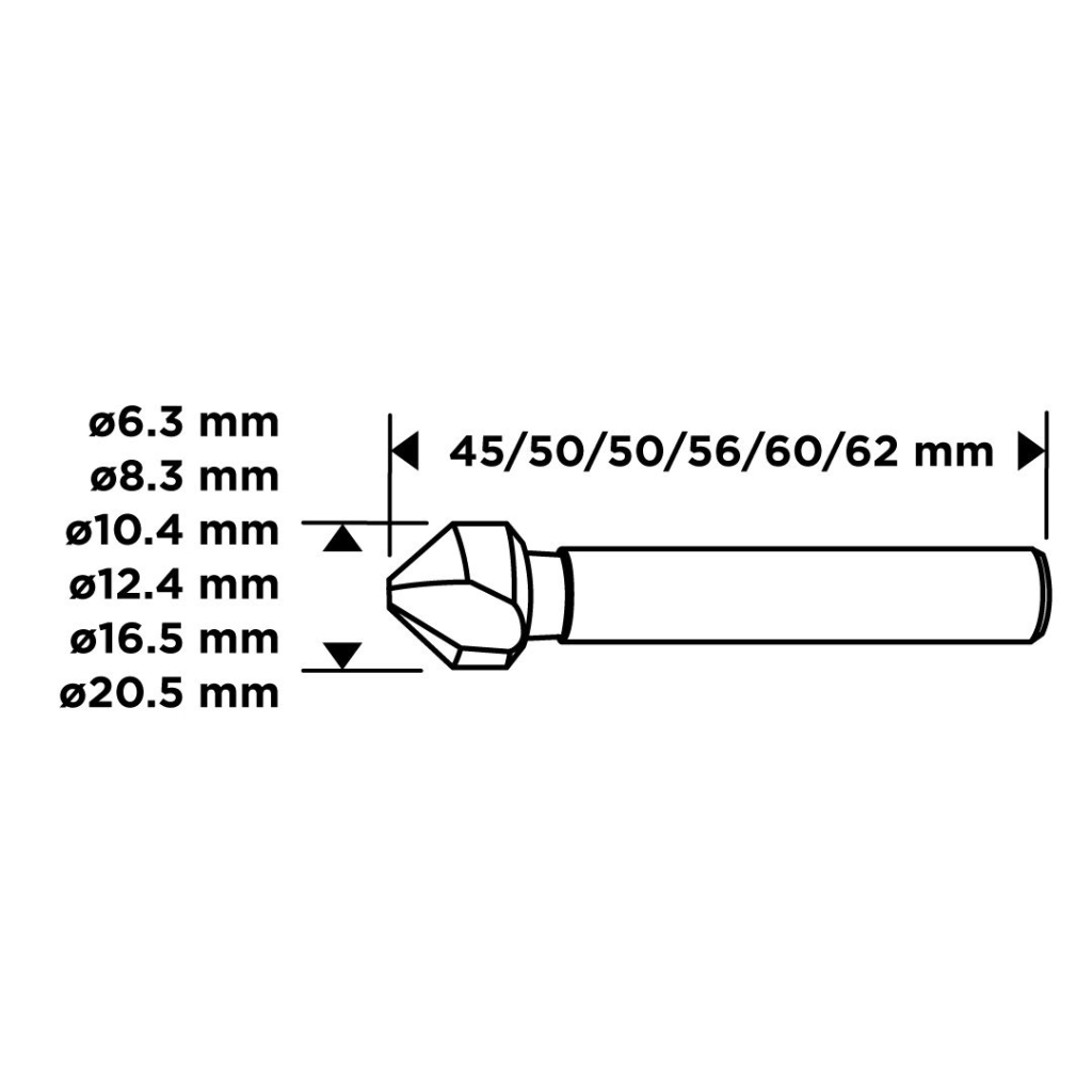 Набір свердл Graphite конічні, для фрезування, TiN, 6.3–20.5мм, кейс, 6шт (54T427)