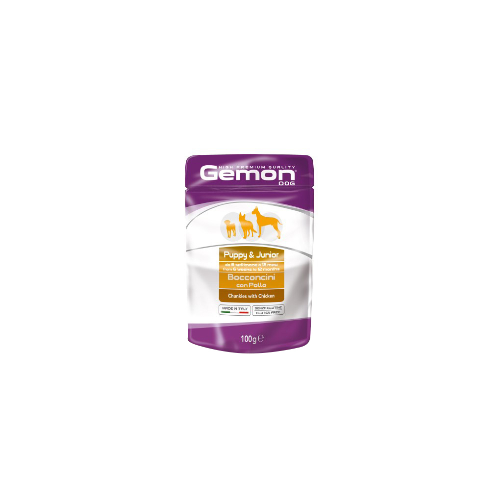 Вологий корм для собак Gemon Dog Wet Puppy&Junior шматочки з куркою 100 г (8009470300636) Вологий корм для собак Gemon Dog Wet Puppy&Junior шматочки з куркою 100 г (8009470300636)