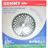Ніж для тримера Зеніт диск 255х25.4 мм 40 ТВС зубців (40540250)