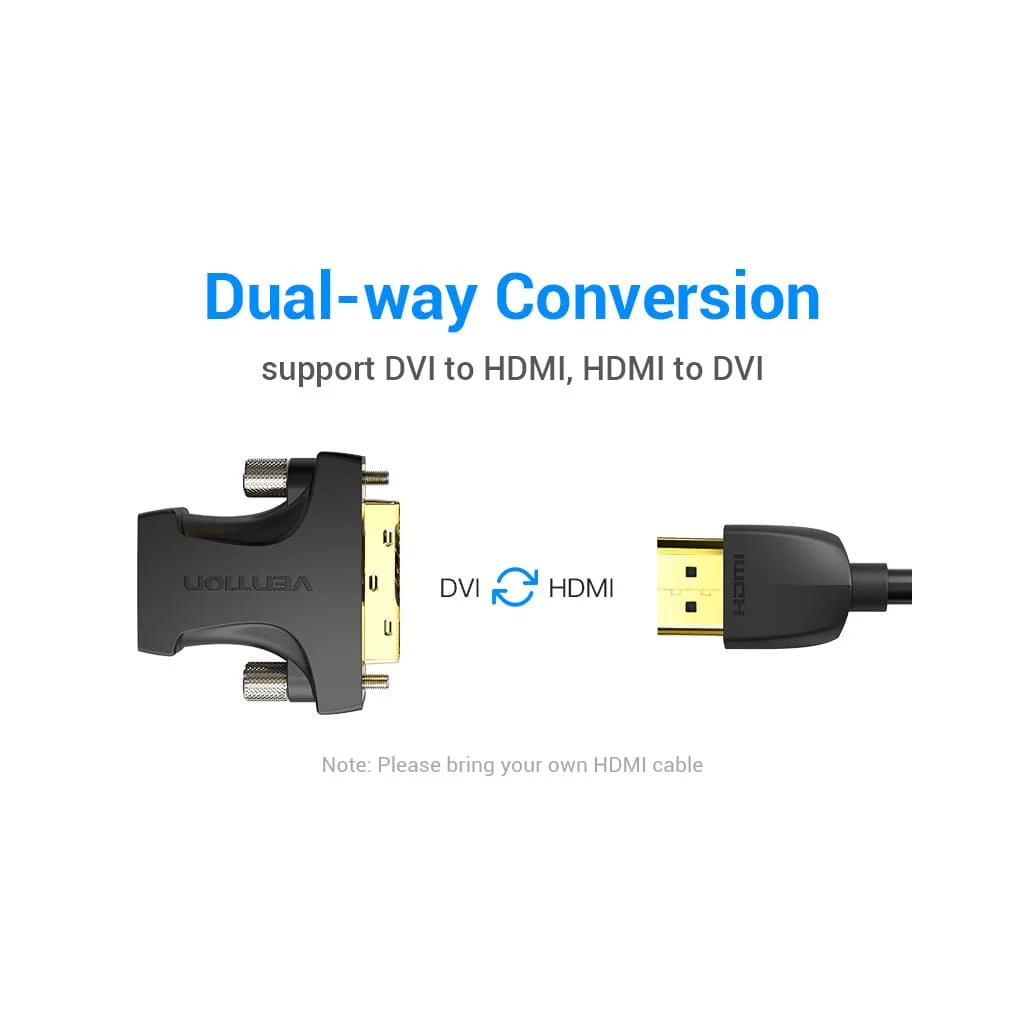 Перехідник HDMI F to DVI M 24+1pin black Vention (AILB0)
