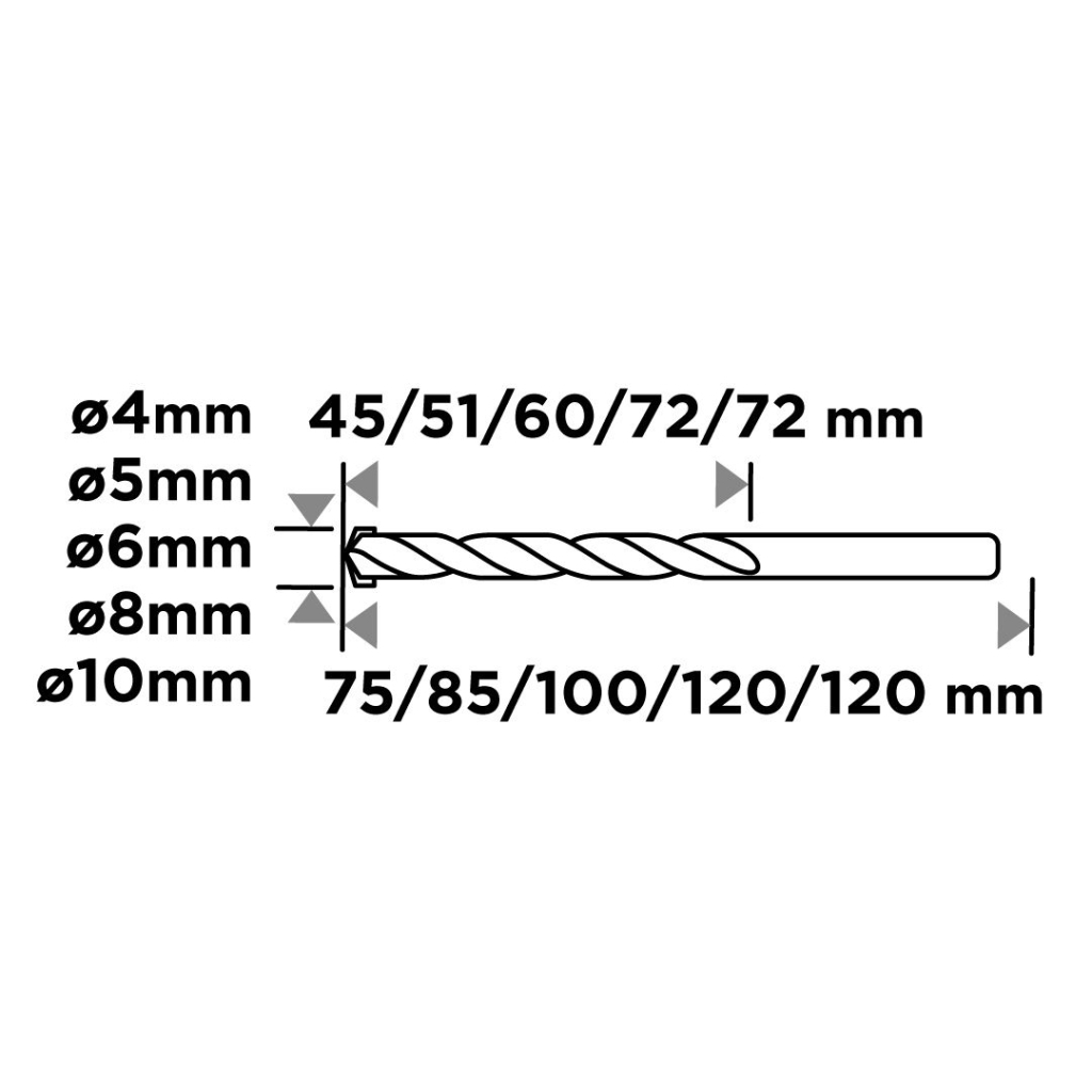 Набір свердл Graphite по бетону, 4–10мм, кейс, 5шт (56T215)