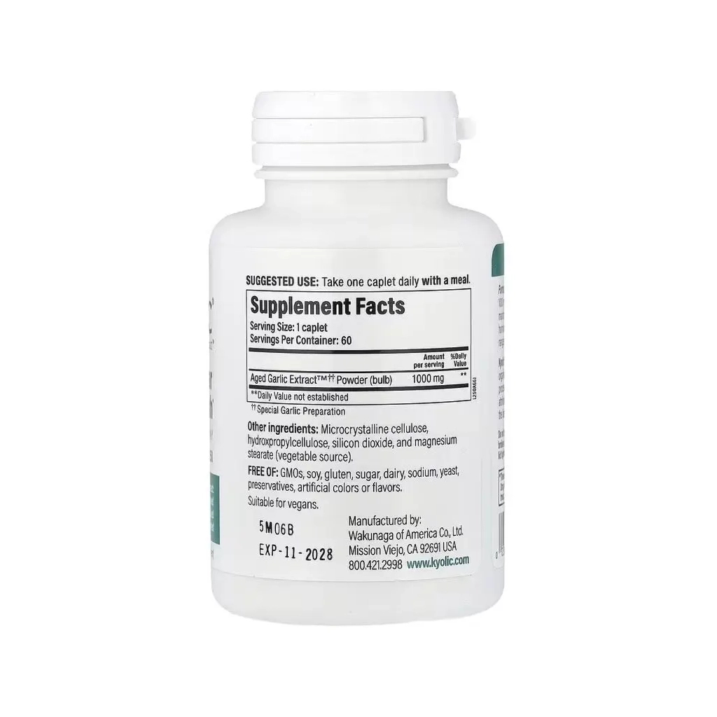 Вітамінно-мінеральний комплекс Kyolic Екстракт часнику, 1000 мг, Aged Garlic Extract, Cardiovascular, 60 веганськ (WAK-25066)
