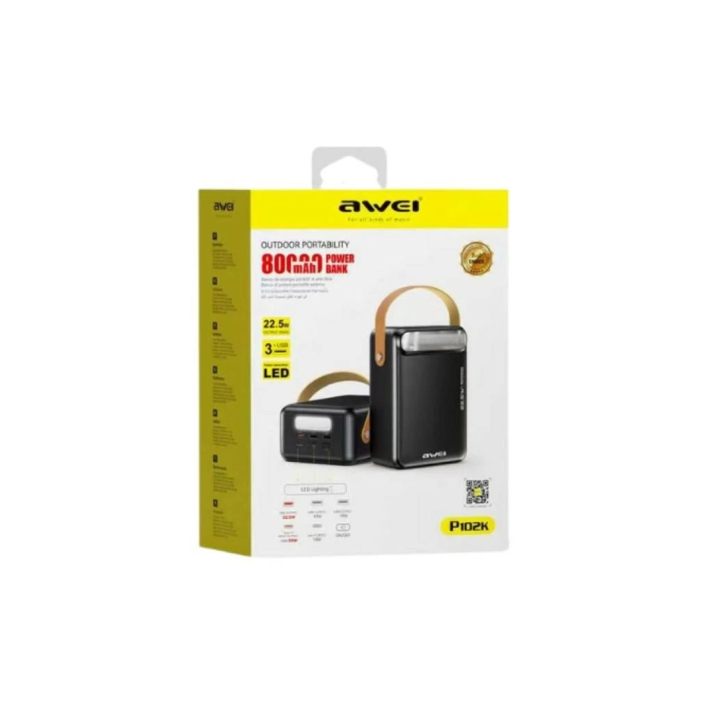 Повербанк AWEI 80000mAh P102K 22,5W PD 2xUSB-C 3xUSB-A black (6954284026918) Повербанк AWEI 80000mAh P102K 22,5W PD 2xUSB-C 3xUSB-A black (6954284026918)