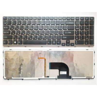 Sony SVE15 (E15 Series) laptop keyboard black with gray frame backlight UA (SEKBW/149153411US/9Z.N6CBW.K0100)