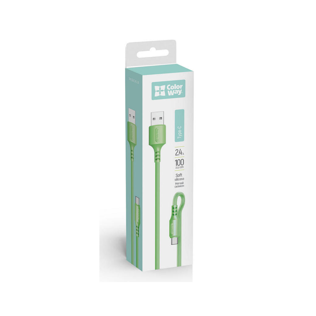 Дата кабель USB 2.0 AM to USB-C 1.0m soft silicone green ColorWay (CW-CBUC042-GR)