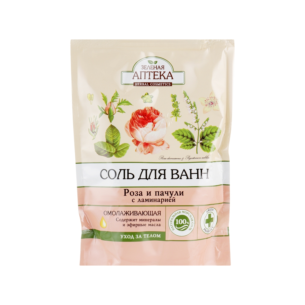 Сіль для ванн Green Pharmacy Омолоджувальна Троянда та пачулі 500 г (4823015936258)