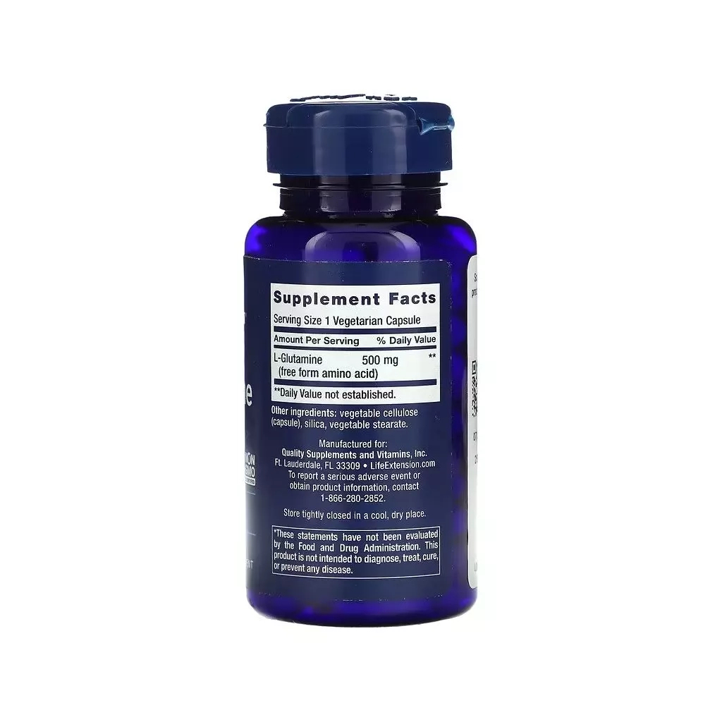 Вітамінно-мінеральний комплекс Life Extension L-глютамін, 500 мг, L-Glutamine, 100 вегетаріанських капсул (LEX-34510)