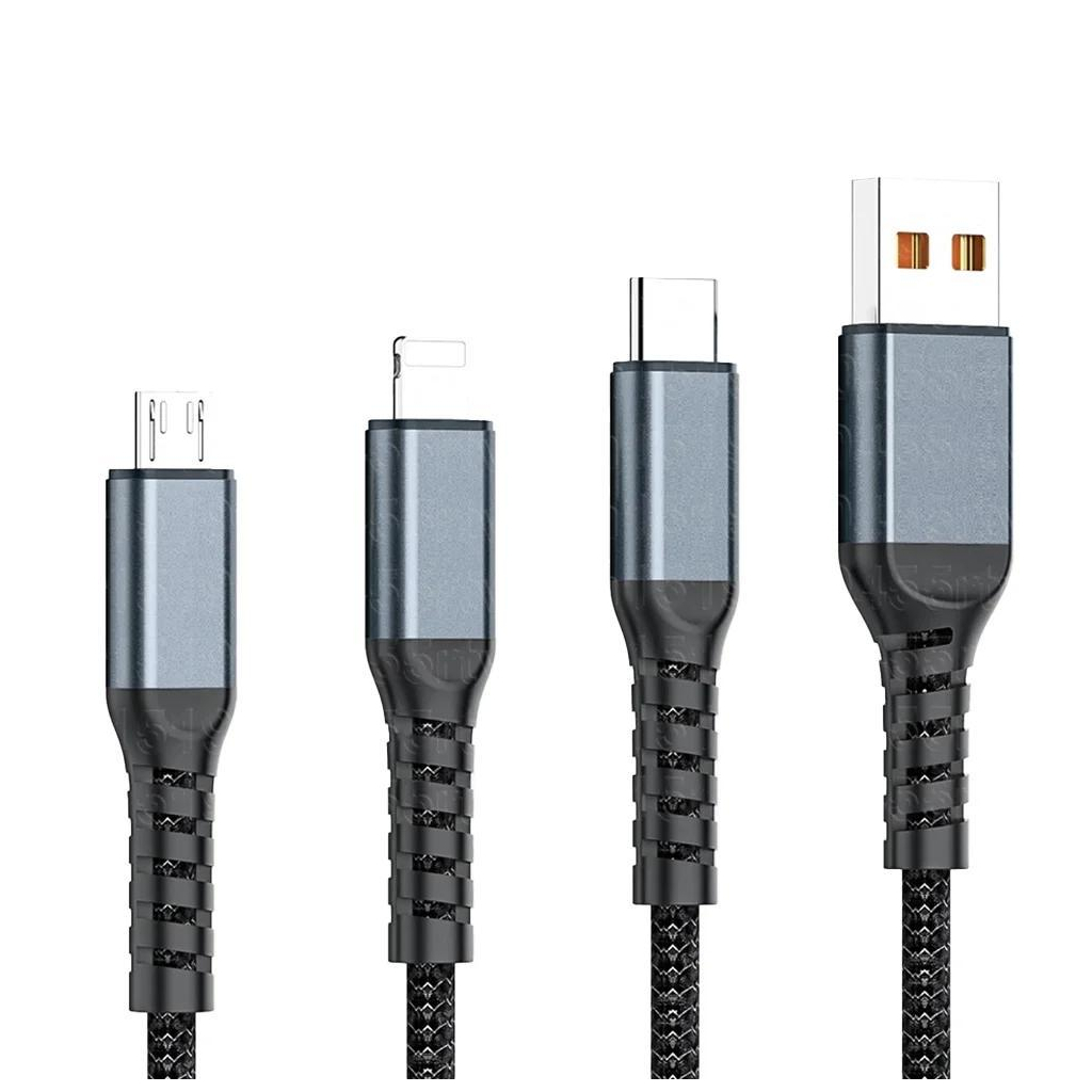 Дата кабель USB 2.0 AM to Lightning + Micro 5P + USB-C 1.2m 100W nylon black XoKo (SC-3100) Дата кабель USB 2.0 AM to Lightning + Micro 5P + USB-C 1.2m 100W nylon black XoKo (SC-3100)