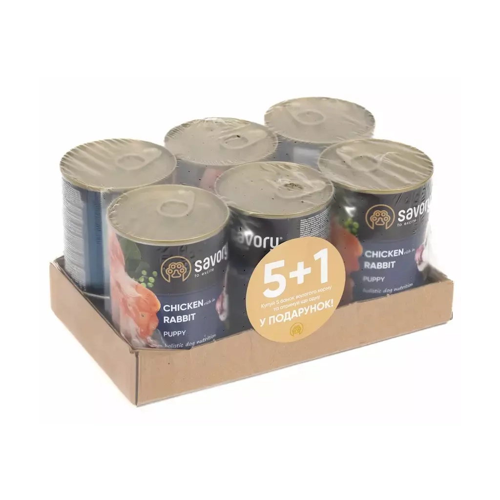 Консерви для собак Savory Набір 5+1 All breeds Puppy з кроликом 400 г (2700000054994)