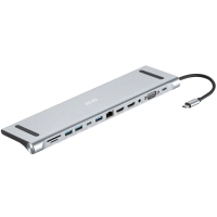 Концентратор 2E USB-C 10-in-1 3xUSB + 2xUSB-C + 2xHDMI + VGA + 3.5mm + microSD/SD + 1xRJ45 0.15m gray (2E-W2703)
