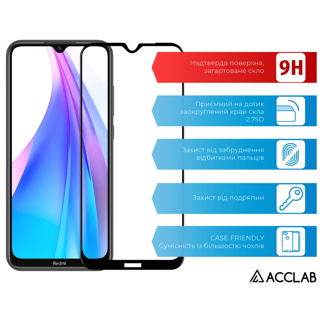 Скло захисне ACCLAB Full Glue Xiaomi Redmi Note 8T Black (1283126508776)